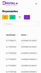 Tela Orçamentos Mobile